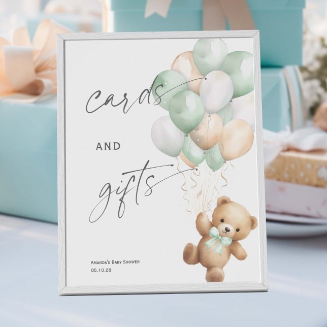Affiche Sage Green Bearly wait, cartes modernes et cadeaux (Sage Green, Gender Neutral Shower, We Can Bearly Wait Themed Cards and gifts sign)