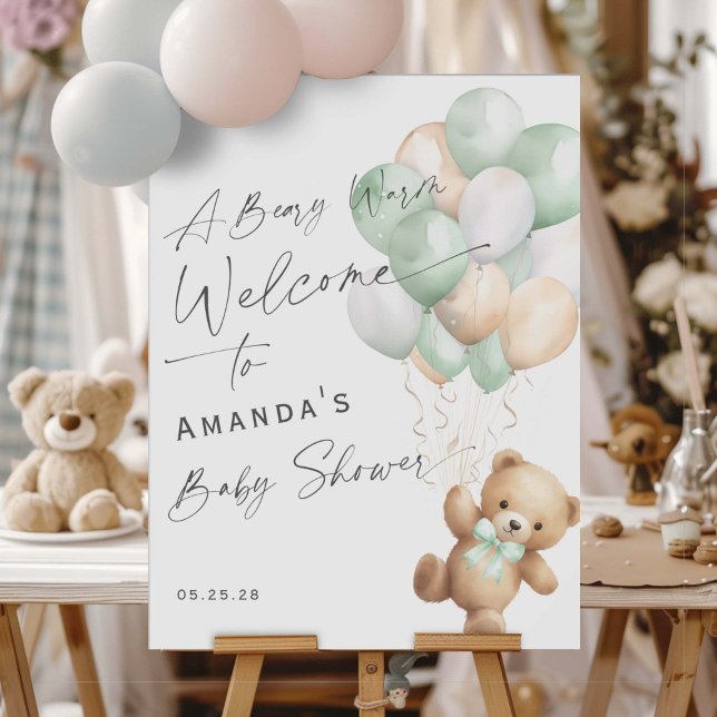 Affiche Sage Green Bearly wait Genre Neutre Symbole de bie (Sage Green, Gender Neutral baby Shower We can bearly wait- welcome sign.)