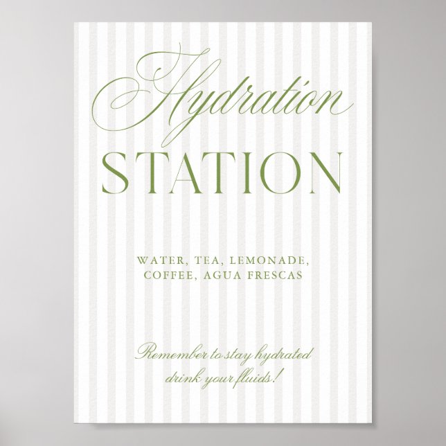 Affiche Sage Green & Beige Wedding Hydration Station Sign (Devant)