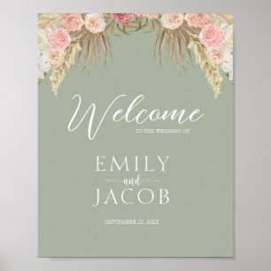 Affiche Sage Green Boho Floral Mariage Whimsical Bienvenue