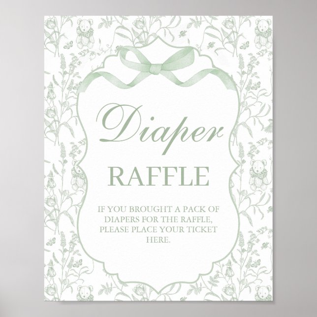 Affiche Sage Green Bow Baby shower Garçon Chat (Devant)