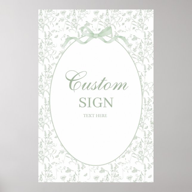Affiche Sage Green Bow Baby shower Signet garçon (Devant)