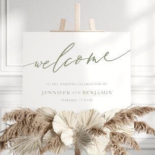 Affiche Sage Green Calligraphie Accueil Mariage simple