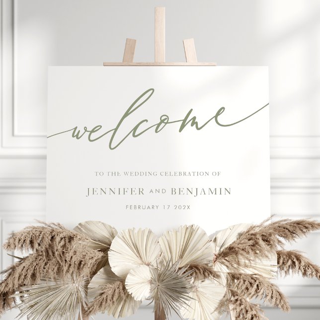 Affiche Sage Green Calligraphie Accueil Mariage simple (Créateur téléchargé)