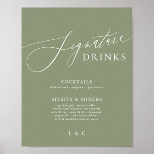 Affiche Sage Green Calligraphie Mariage Signature Boissons