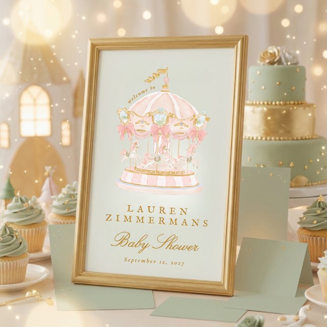 Affiche sage green carousel baby shower welcome sign (Créateur téléchargé)
