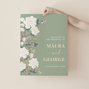 Affiche Sage Green Chinoiserie Floral Mariage Bienvenue