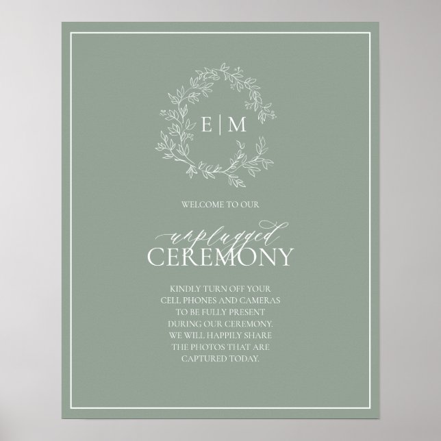 Affiche Sage Green Crest Monogramme Mariage débranché (Devant)