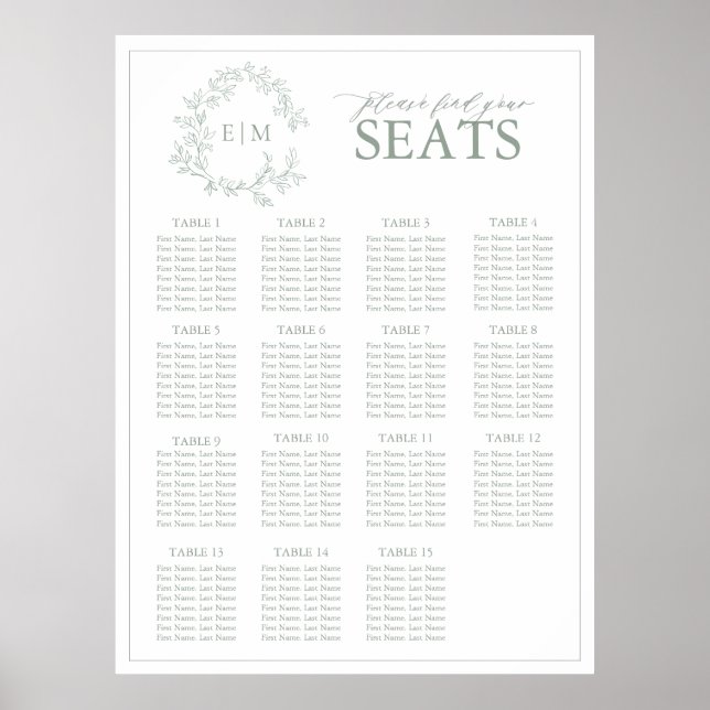 Affiche Sage Green Crest Monogramme Mariage Siège (Devant)