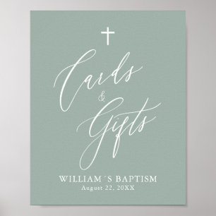 Affiche Sage Green Cross Boy Baptiser Cartes et Cadeaux Po