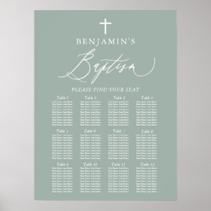Affiche Sage Green Cross Boy Baptism Seating Chart Sign