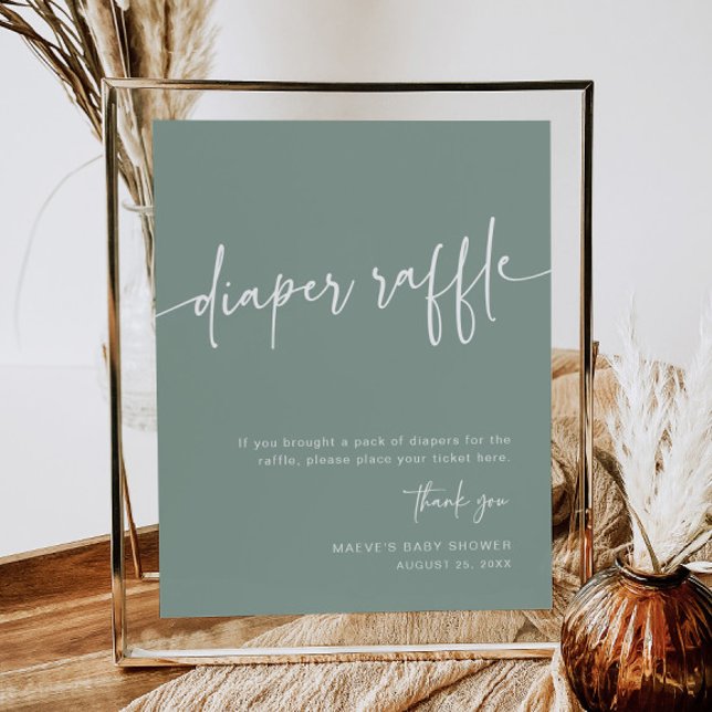 Affiche Sage Green Diaper Raffle Sign Boy Modern Minimal (Créateur téléchargé)