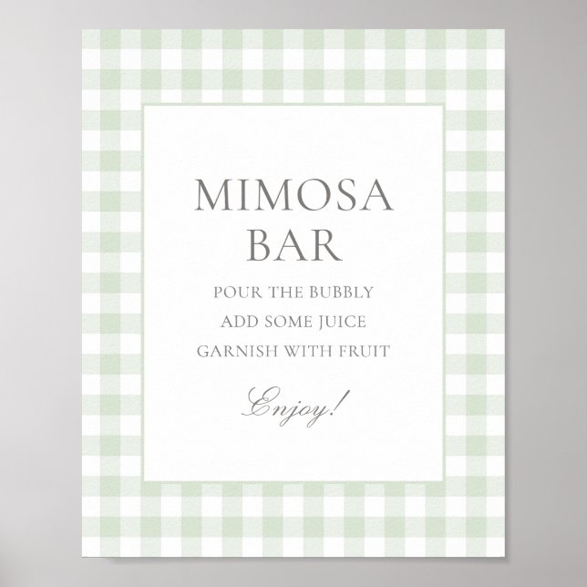 Affiche Sage Green En vichy Baby shower Mimosa Bar (Devant)