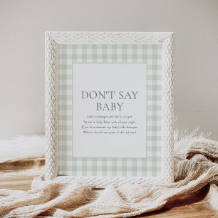 Affiche Sage Green En vichy Baby shower Ne pas dire bébé s