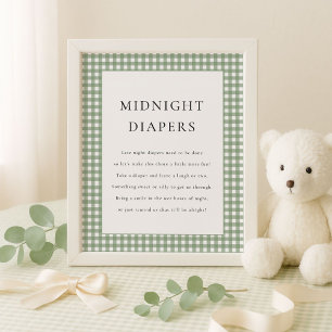 Affiche Sage Green En vichy Midnight Diaper Baby shower