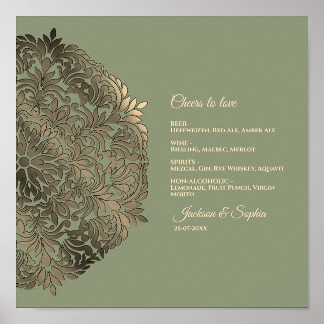 Affiche Sage Green et Gold Elegant Luxe Menu Signe (Devant)