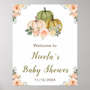 Affiche Sage Green et Peach Floral Citrouille Baby shower