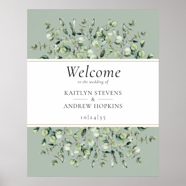 Affiche Sage Green Eucalyptus Mariage Bienvenue  (Devant)