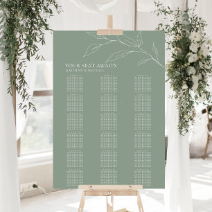 Affiche Sage Green Feuille d'olive Mariage 18 Table Sièges