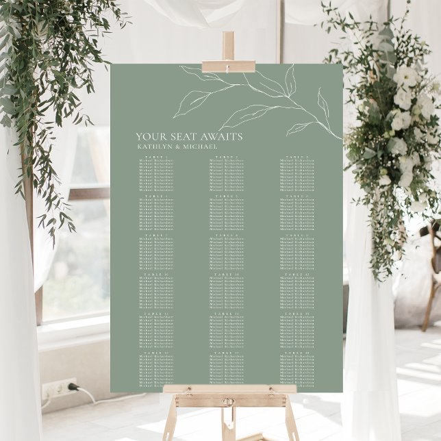 Affiche Sage Green Feuille d'olive Mariage 18 Table Sièges (Créateur téléchargé)