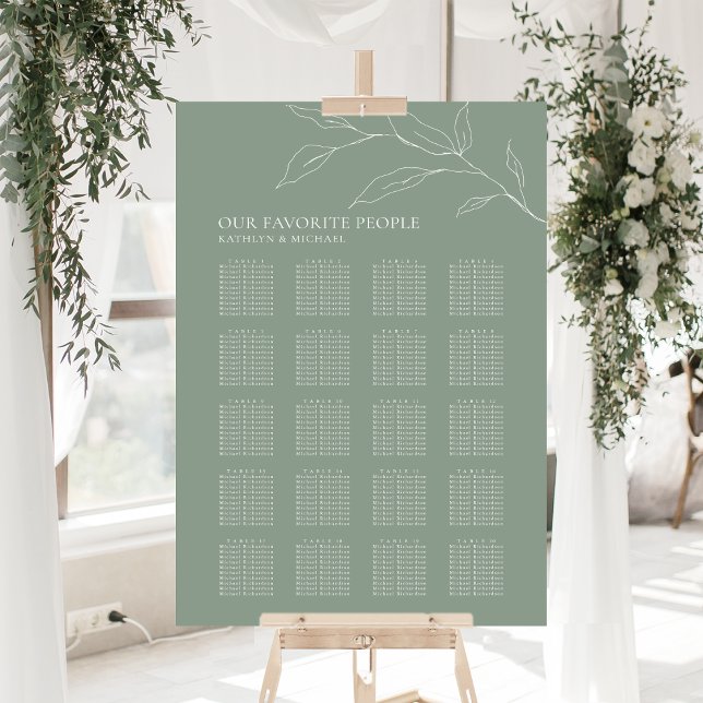 Affiche Sage Green Feuille d'olive Mariage 20 Table Siège (Créateur téléchargé)