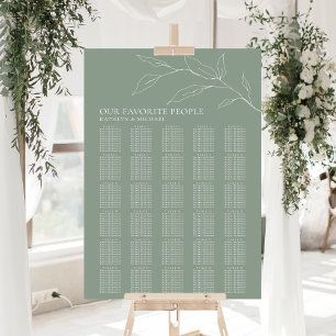 Affiche Sage Green Feuille d'olive Mariage 30 Table Sièges