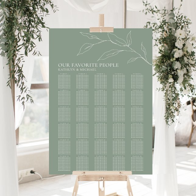 Affiche Sage Green Feuille d'olive Mariage 30 Table Sièges (Créateur téléchargé)