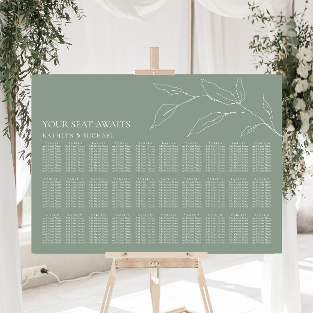 Affiche Sage Green Feuille d'olive Mariage 30 Table Sièges (Créateur téléchargé)