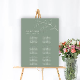 Affiche Sage Green Feuille d'olive Mariage 6 Table Sièges