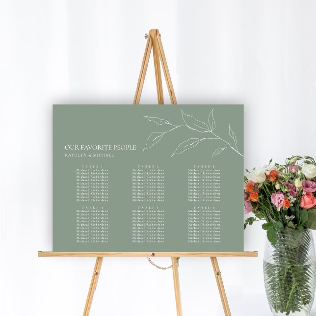 Affiche Sage Green Feuille d'olive Mariage 6 Table Sièges (Créateur téléchargé)