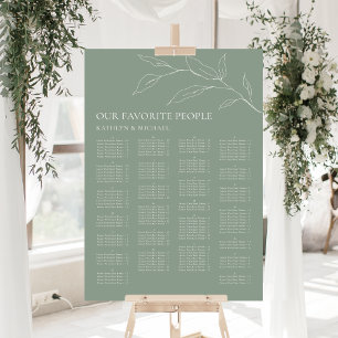 Affiche Sage Green Feuille d'olive Mariage Siège alphabéti