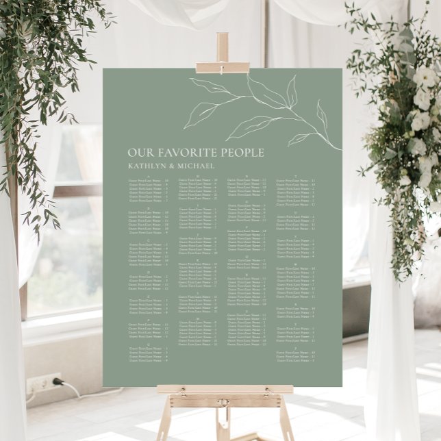 Affiche Sage Green Feuille d'olive Mariage Siège alphabéti (Créateur téléchargé)
