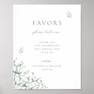 Affiche Sage Green Floral Wedding Favoriser Signal