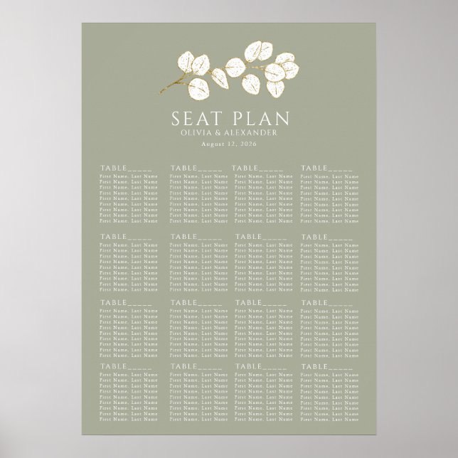 Affiche Sage Green Gold Eucalyptus Feuilles Sièges graphiq (Devant)