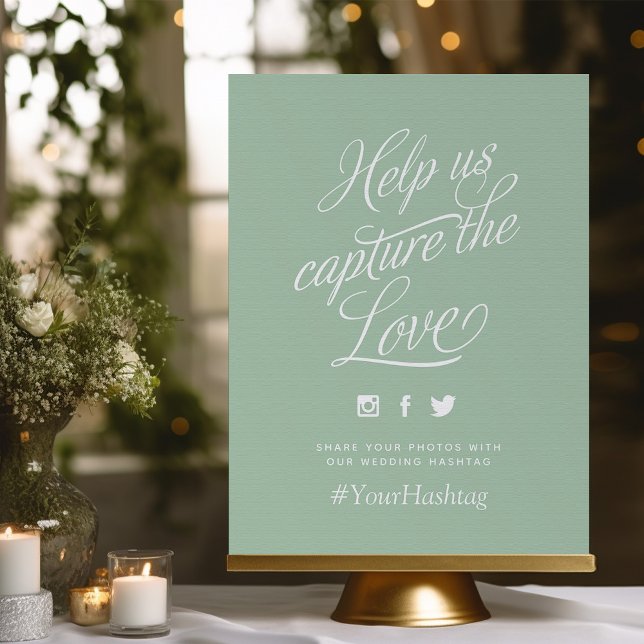 Affiche Sage Green Mariage personnalisé Hashtag (Créateur téléchargé)
