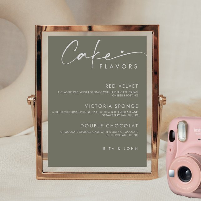 Affiche Sage Green Menu Moderne Cake Mariage Cake Sign (Créateur téléchargé)