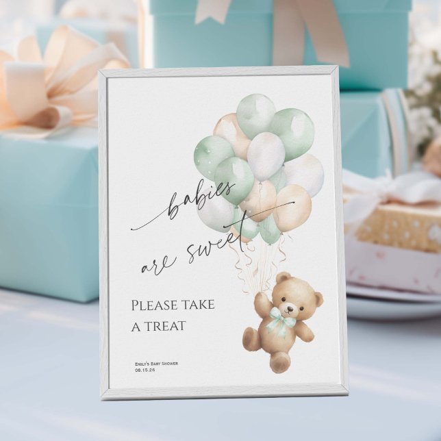 Affiche Sage Green Modern Bearly wait Prenez plaisir (Sage Green Bearly wait, Baby  Shower Favor Sign.)