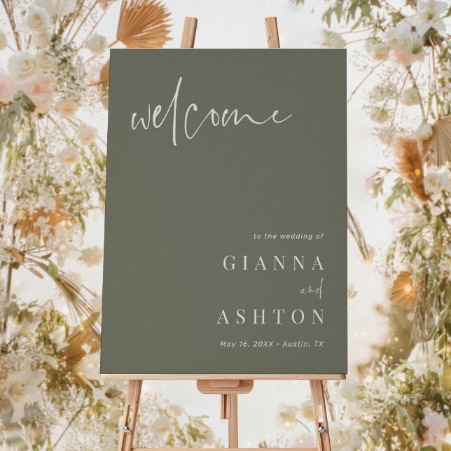 Affiche Sage Green Modern Calligraphy Wedding Welcome Sign (Créateur téléchargé)