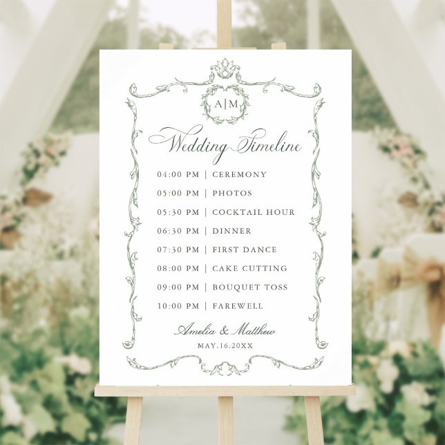 Affiche Sage Green Modern Classic French Wedding Timeline (Créateur téléchargé)