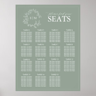 Affiche Sage Green Poirier Monogramme Mariage Siège Po