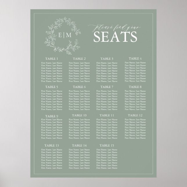 Affiche Sage Green Poirier Monogramme Mariage Siège Po (Devant)