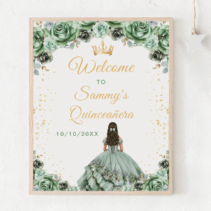 Affiche Sage Green Princess Quinceañera Bienvenue
