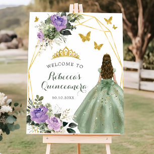 Affiche Sage Green Purple Princesse Quinceañera Bienvenue
