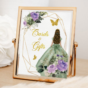Affiche Sage Green Purple Quinceañera Cartes et cadeaux