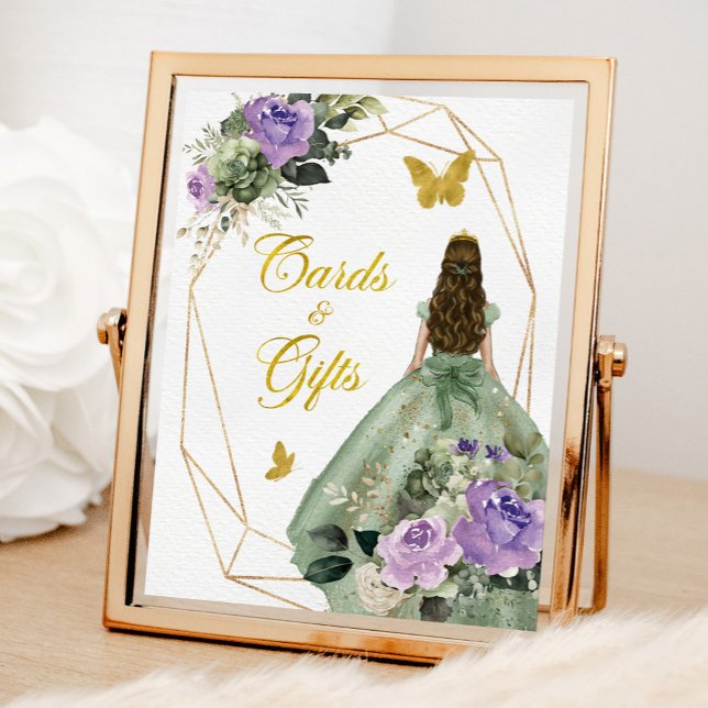 Affiche Sage Green Purple Quinceañera Cartes et cadeaux (Créateur téléchargé)