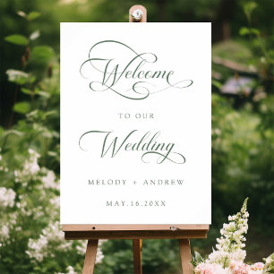 Affiche Sage Green Romantique Tourbillonnant Script Mariag