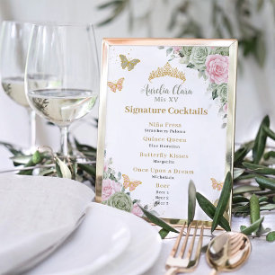 Affiche Sage Green Rose Floral Quinceanera Bar Boisson Men