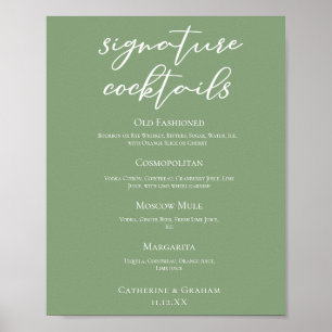 Affiche Sage Green Spring Wedding Signature Cocktails Menu