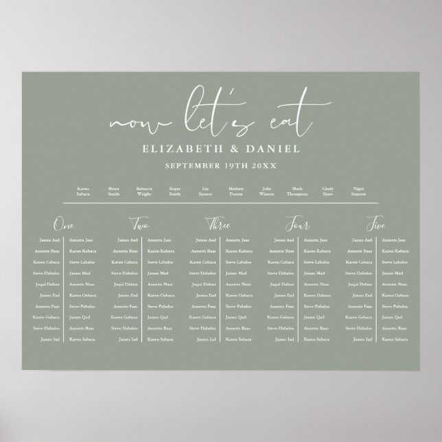Affiche Sage Green Table Plan Wedding Seating Chart (Devant)