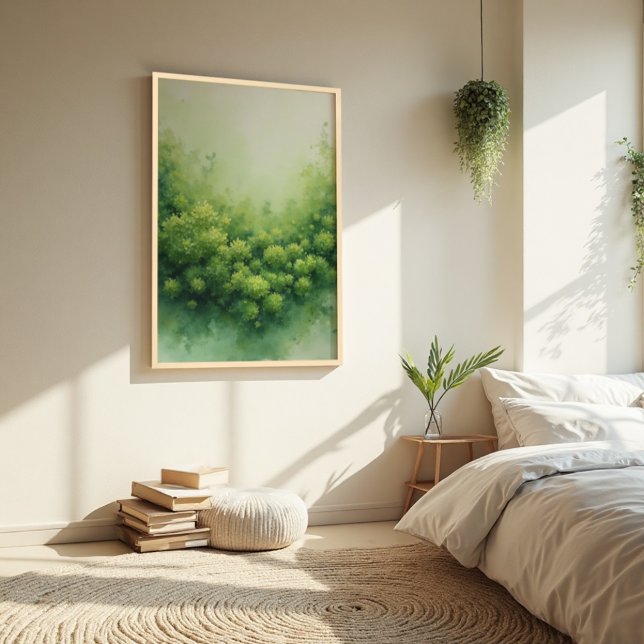 Affiche Sage Green Voile Moss Abstrait - Bio moderne (Cozy Framed Poster. Serene sage moss for affordable tranquility.)